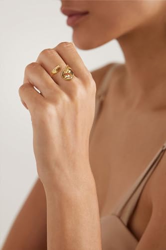WOWORAMA Chunky Open Rings for Women Gold Silver Adjustable Dome Teardrop Rings Bold Thick Statement Rings Simple Stackable Band Rings - color: Gold Spoon Ring