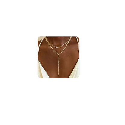 Lariat Necklace for Women, Dainty 14K Gold/Silver Plated Long Necklaces for Women Trendy Simple Layered Y-Shaped Pendant Necklace Adjustable Fashion Jewelry Gift - color: Gold, style: Paperclip Chain