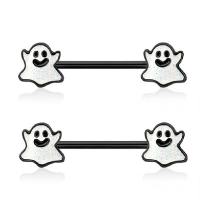 Pierced Owl 14GA 316L Stainless Steel Happy Little Ghost Ends Nipple Barbells, Sold as a Pair - style: Black