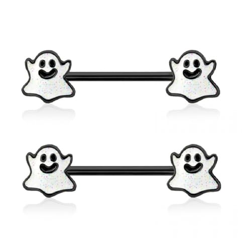 Pierced Owl 14GA 316L Stainless Steel Happy Little Ghost Ends Nipple Barbells, Sold as a Pair - style: Black