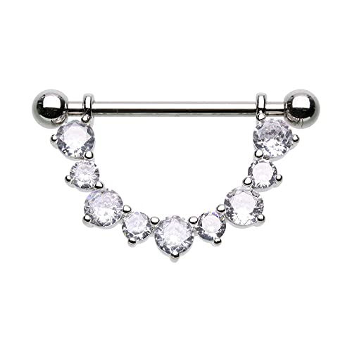 Elegant Gem Drop Dangle Nipple Shield Ring Sold As Pair