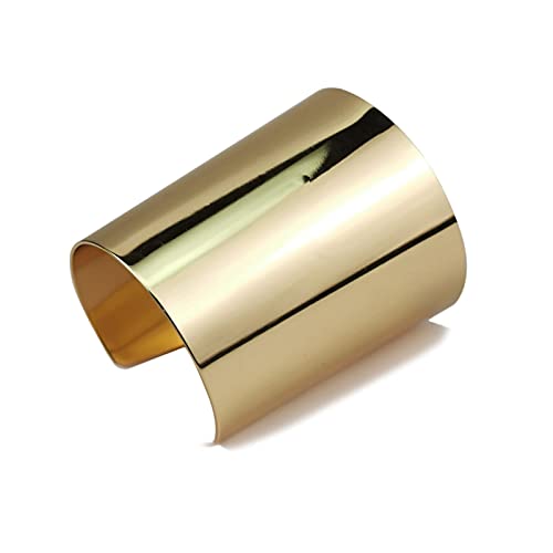 COLORFUL BLING Punk Alloy Hollow Geometric Smooth Polished Gold Hoop Open Cuff Wide Bracelet Bangle Wrist Jewelry for Women Lady - color: gold solid short
