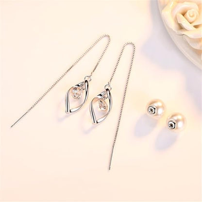 925 Sterling Silver Dangle Earrings with Charms Heart, Water drop, Moon, Star Long Drop Earring for Women Jewelry Gifts Hypoallergenic - color: waterdrop+pearl