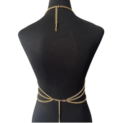 Simple Metal Chunky Bra Body Chain Jewelry Sexy Crossover Harness Chest Chain Summer Beach Bikini Multi-layered Waist Chain Body Jewelry for Women - color: Gold
