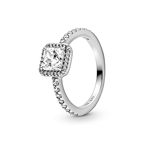 PANDORA Square Sparkle Halo Ring - Stunning Sophisticated Ring - Sterling Silver Ring for Women - Layering or Stackable Ring - Sterling Silver with Clear Cubic Zirconia - Size 5