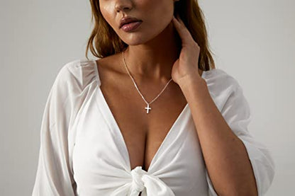 VIROMY Gold Cross Necklace for Women 14K Gold Plated Cute Sidways Cross Pendant Choker Necklaces Simple Trendy Everyday Jewelry for Women - style: Beaded Cross-42CM-Silver
