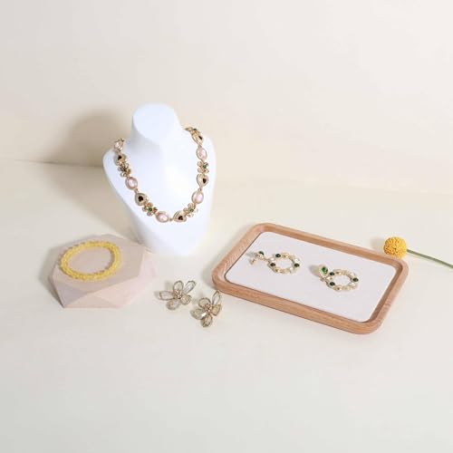 velvet Jewelry organizer tray, Beech wood Jewelry Display Plate, Beige Jewelry Viewing Tray, Jewelry showcase tray for Necklace Bracelet Ring Earring stand holder (Cream-Medium,7.1x 5.1 in) - size: Medium