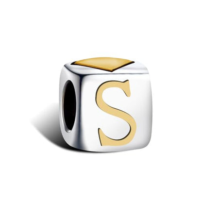 KunBead Initial A-Z Letter Gold Heart Alphabet Love Bead Birthday Charms Compatible with Pandora Charm Bracelet for Women - style: Letter S