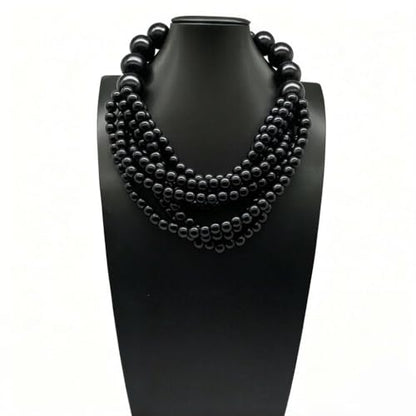 COLORFUL BLING Boho African Wooden Beaded Strands Necklace Ethnic Layered Chunky Collar Choker Wood Necklace for Women Hip Hop Statement Jewelry - color: black