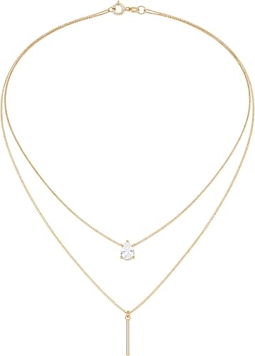 LA Signora Women's Necklaces, Choker Necklace,Women's Jewelry,18K Gold Necklace For Women,Sweatproof Non Tarnish Chain Necklaces,Trendy Gold necklace, Delicate Gold Necklace, Dainty Gold Chain - style: Double Layer Zircon Pendant Neklace