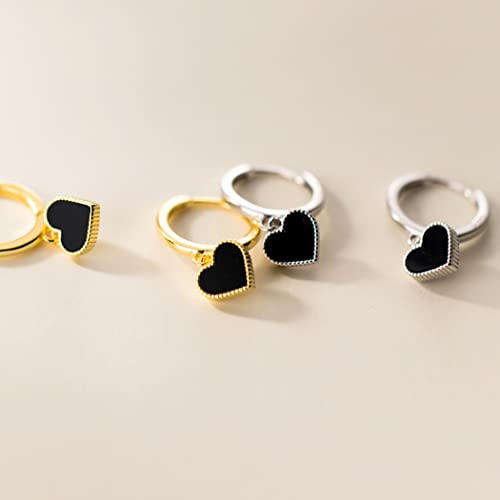 SLUYNZ Solid 925 Sterling Silver Black Heart Hoop Earrings for Women Teens Love Heart Hoop Earrings Huggie - color: A-Sterling Silver