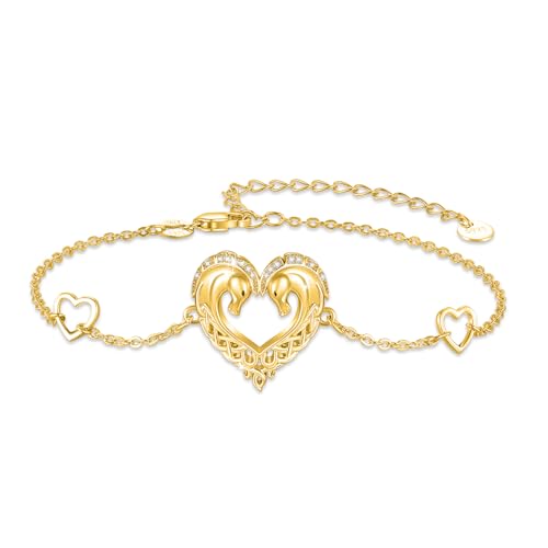 Animal Bracelet for Women 925 Sterling Silver Celtic Dragon/Horse/Wolf Bracelet Adjustable Bracelet Cute Animal Jewelry Gift for Women - style: Horse Bracelet - Gold