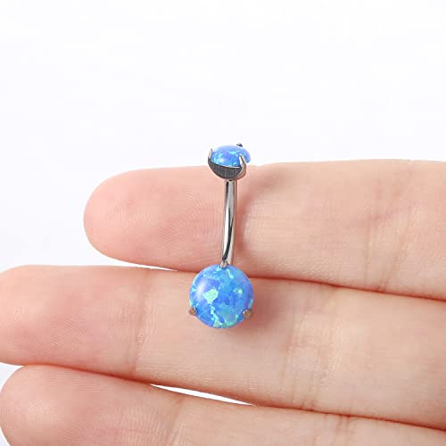 VOJO G23 Titanium Belly Button Rings Cubic Zircon Opal Hypoallergenic Threaded 14G Diamond Navel Body Piercing Jewelry Birthstone for Women - color: Claw Blue Opal