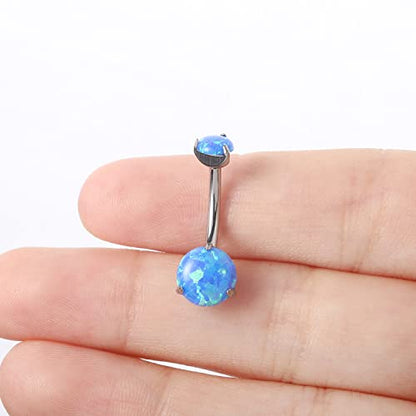 VOJO G23 Titanium Belly Button Rings Cubic Zircon Opal Hypoallergenic Threaded 14G Diamond Navel Body Piercing Jewelry Birthstone for Women - color: Claw Blue Opal