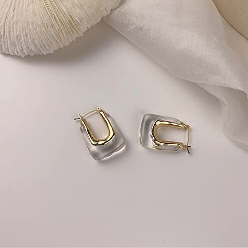 Chunky Clear Retro U Shaped Hoop Minimalist Square Resin Huggie Earrings for Women - color: White