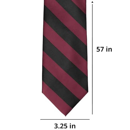tiemart Men's Striped Tie Standard Length - color: Burgundy and Black