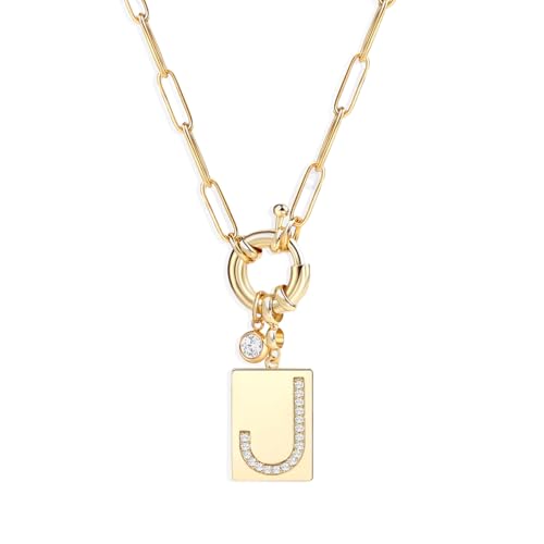 Mint & Lily Gold Initial Necklace for Women – 18K Gold Plated 24” Paperclip Chain with Sparkling Letter Pendant | 18K Gold Plated Personalized Letter Charm w/ Cubic Zirconia, Paperclip Chain, Tarnish-Resistant, Dainty Jewelry Gift for Her - style: Letter: