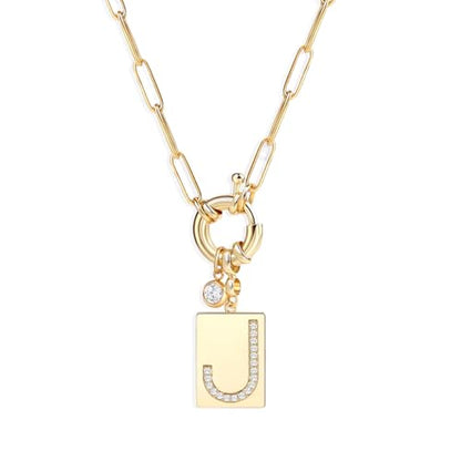 Mint & Lily Gold Initial Necklace for Women – 18K Gold Plated 24” Paperclip Chain with Sparkling Letter Pendant | 18K Gold Plated Personalized Letter Charm w/ Cubic Zirconia, Paperclip Chain, Tarnish-Resistant, Dainty Jewelry Gift for Her - style: Letter: