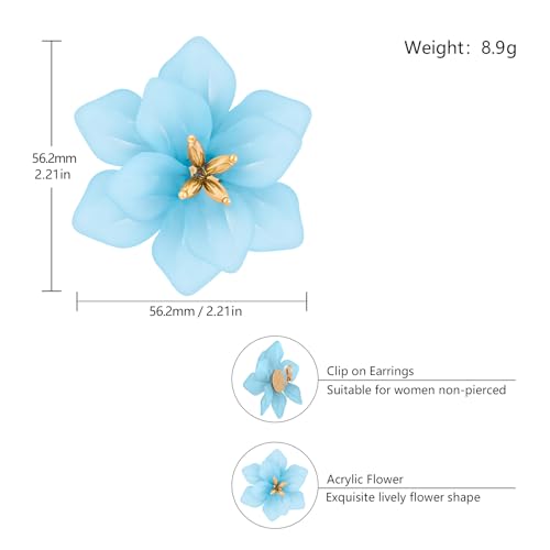 LAXPICOL Fashion Big Flower Clip On Earrings For Women Cute Lovely Acrylic Flower Earrings No piercing Earrings 2.36" - color: blue