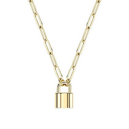 Lock Necklace for Women Paperclip Link Chain Padlock Necklace Non-Tarnish - color: Gold - 1 PC Paperclip Chain Lock Necklace