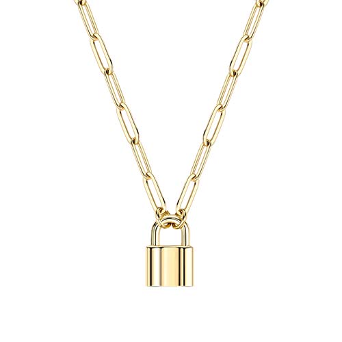 Lock Necklace for Women Paperclip Link Chain Padlock Necklace Non-Tarnish - color: Gold - 1 PC Paperclip Chain Lock Necklace