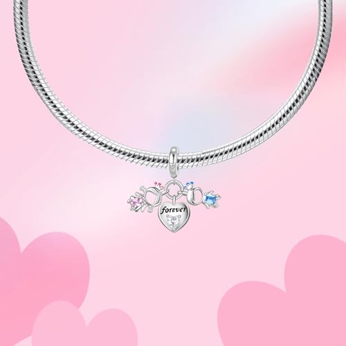 Bible Family Mom Wife Love Heart Dangle Charm 925 Sterling Silver Charms fits Bracelets and Necklace Pendant Bead Charms Jewelry Present for Women Family Friends - style: Forever Love Crown Couple Charm