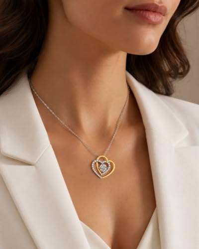 Double Heart Pendant Necklace (Women's Style), 2-Carat Moissanite Heart-Shaped Necklace, 18K white gold plating moissanite pendant Anniversary Birthday Gifts for Women, Jewelry Gift for Her Wife Girlfriend - size: 2-Carat gold