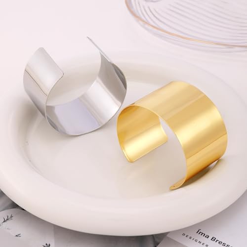 2Pcs Cuff Bangle Bracelet for Women Open Wide Wire Bracelets Gold Wrist Cuff Wrap Bracelet Adjustable - color: Gold2