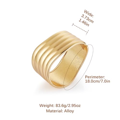 HZMAN Chunky Gold Cuff Bracelets for Women Thick Wide Bangle Bracelet Hammered Open Hinge Wrist Cuff Bracelet Jewelry Gift - color: 08.Irregular Gold