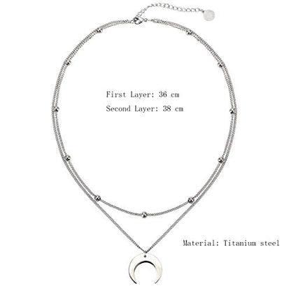 BaubleStar Crescent Pendant Necklace Layering Titanium Chain Choker for Women - color: Silver