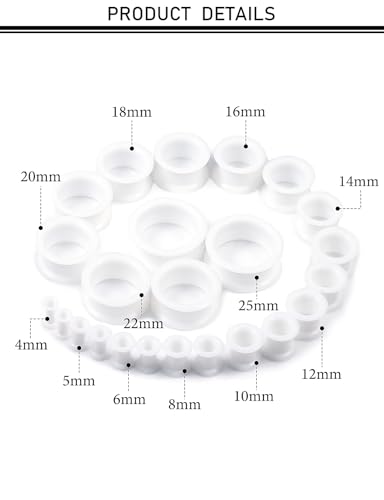 10G-25mm Thin & Thick Silicone Ear Gauges Tunnels Stretching Kit Double Flared Rubber Gauges Tunnels Plugs Flexible Soft Tunnels Earrings Gauge Kit for Women Men - color: Thick White 6G-25mm