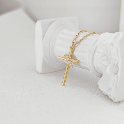 Airmb Cross Necklace for Women Gold/Silver Plated Layered Dainty Cross Chain Trendy Choker Satellite Charm Small Crucifix Pendant Gold/Silver Necklace Stackable Hypoallergenic Delicate Gift for Women - color: Gold-Cross with CZ Circle