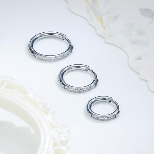 ASTM F136 Titanium Hoop Earrings for Women Small Huggie Hoop Earrings Hypoallergenic Helix Conch Cartilage Hoops Cubic Zirconia Cuff Earring Piercing Jewelry For Women Sensitive Ears 20G 18G - size: 18G - Inner Dia.:8mm