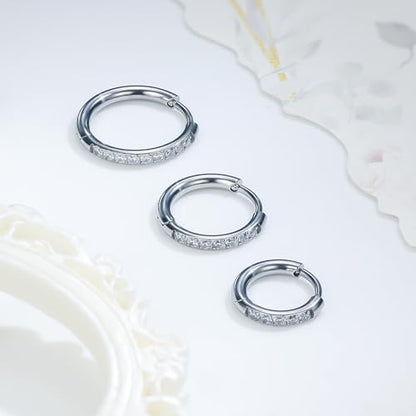 ASTM F136 Titanium Hoop Earrings for Women Small Huggie Hoop Earrings Hypoallergenic Helix Conch Cartilage Hoops Cubic Zirconia Cuff Earring Piercing Jewelry For Women Sensitive Ears 20G 18G - size: 18G - Inner Dia.:8mm