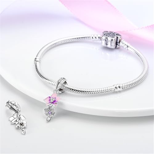 925 Silver Charm for Bracelets Animal Pet Insect Series Women Jewelry Gift - color: Pink flowers