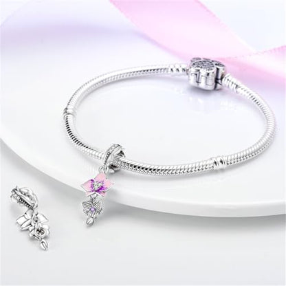 925 Silver Charm for Bracelets Animal Pet Insect Series Women Jewelry Gift - color: Pink flowers