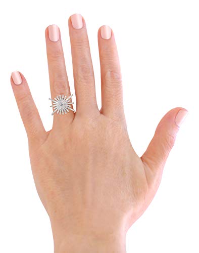 Savlano 18K White Gold Plated Cubic Zirconia Starburst Ring for Women