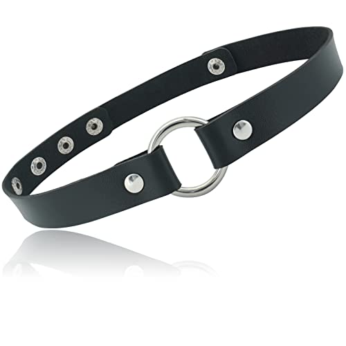 ETHOON Adjustable Leather Choker Collar Soft PU Circle Punk Choker Necklace for Women - color: Black-XL