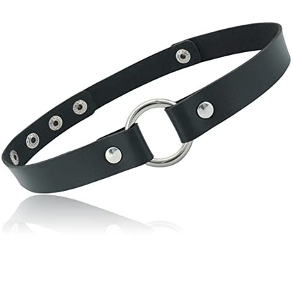 ETHOON Adjustable Leather Choker Collar Soft PU Circle Punk Choker Necklace for Women - color: Black-XL