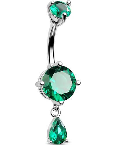 Belly Button Ring Dangle Belly Rings 316L Surgical Steel Belly Button Piercing Jewelry Teardrop Navel Ring for Women - color: Silver-GRCZ-10mm