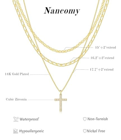Layered Gold Cross Necklaces for Women, Stack Stackable 14K Gold/Silver Plated Cubic Zirconia Pendant Necklace Set Dainty Choker Layering Necklaces for Women Faith Jewelry Religious Gift - style: Gold-1