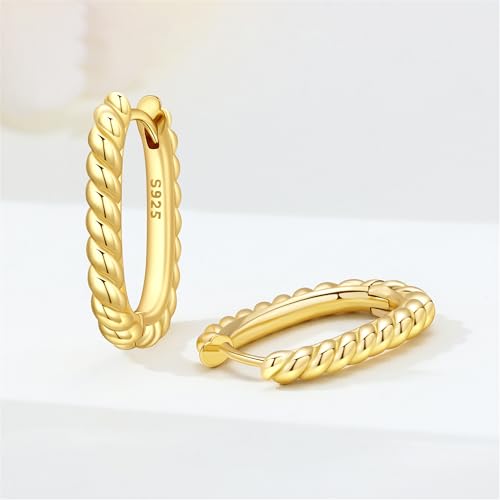 Sterling Silver 18K Gold Plated Women's Earrings Hypoallergenic Hoops, Dainty Trendy Jewelry Gift - color: Golden | Twisted U-Shaped Hoop Earrings