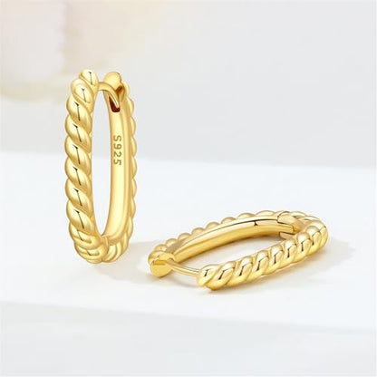 Sterling Silver 18K Gold Plated Women's Earrings Hypoallergenic Hoops, Dainty Trendy Jewelry Gift - color: Golden | Twisted U-Shaped Hoop Earrings