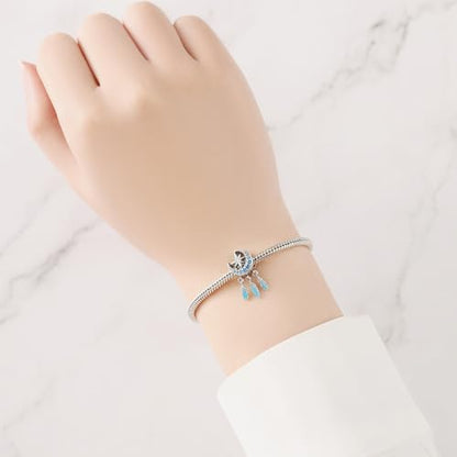 925 Sterling Silver Charms for Bracelets and Necklace Religious Cross Pendants Praying Hands, Bible, Virgin Mary, Jesus, Church Bead Jewelry - color: Star Moon Tassel Feather