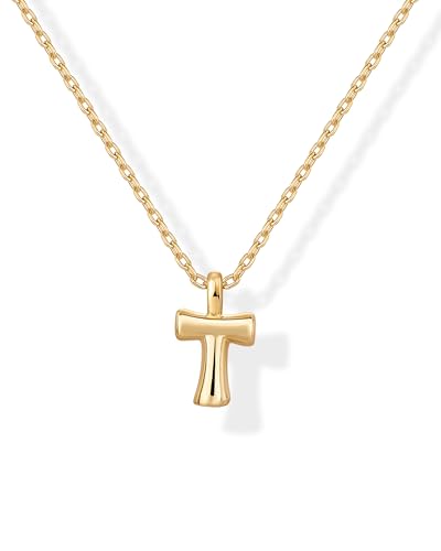 PAVOI 14K Gold Plated Dainty Chunky Bubble Initial Letter Pendant Necklace for Women | Alphabet Letter Necklace - style: - T