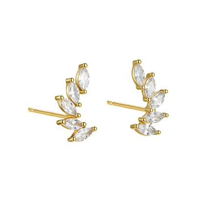 Rnivida 925 Sterling Silver Dainty Cz Climber Stud Earrings, Hypoallergenic Small Cubic Zirconia Ear Crawler Earring for Women - color: Wing- Gold