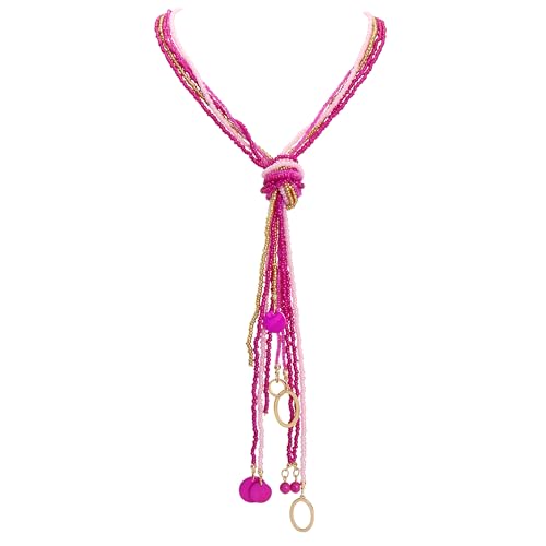 Coiris Long Seed Beaded Multi Strand Necklace,10 Multiple Statement Long Bib Necklace with Tie Knot for Women and Girls Jewelry - color: Rose