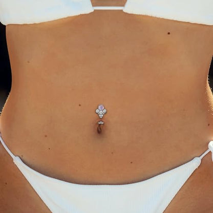 G23 Titanium Belly Jewelry 14G Flat Bottom Floating Belly Button Rings Curved Belly Barbell Navel Ring Belly Piercing 8/10/12/14mm Navel Rings Belly Piercings Jewelry for Women - color: Style3:Silver+Purple Opal/Clear CZ