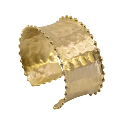 Gold Brass Statement Ornate Cuff Bracelet | Fluted Edges, Polished Hammered, Concave Design, Luxury