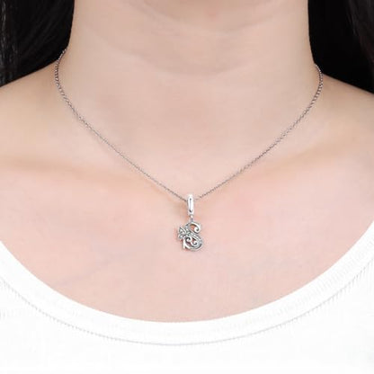 2 Pack 925 Sterling Silver Butterfly Letter Charms for Bracelets and Necklace Alphabet Initial Dangle Pendants Round Spacer Beads Pave Cubic Zirconia Jewelry Gift for Women - color: S Set